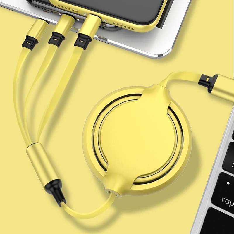 3 in 1 Retractable USB-C Lightning Micro 3.5A Fast Charging Silicone Cable
