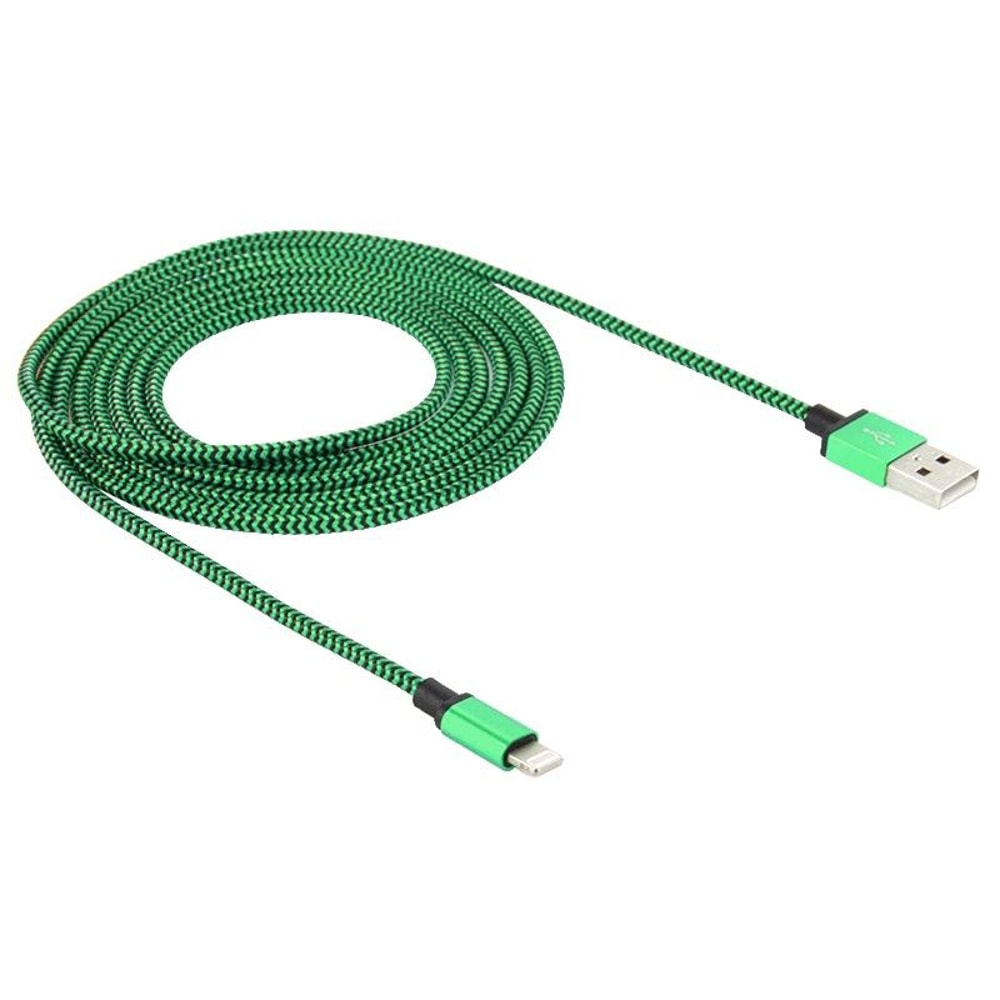 2A Woven Braided USB To Lightning Charging Sync Cable 1m Green 1