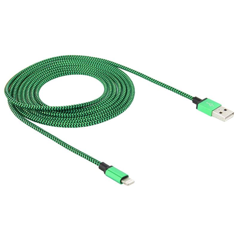 2A Woven Braided USB To Lightning Charging Sync Cable 1m Green 1