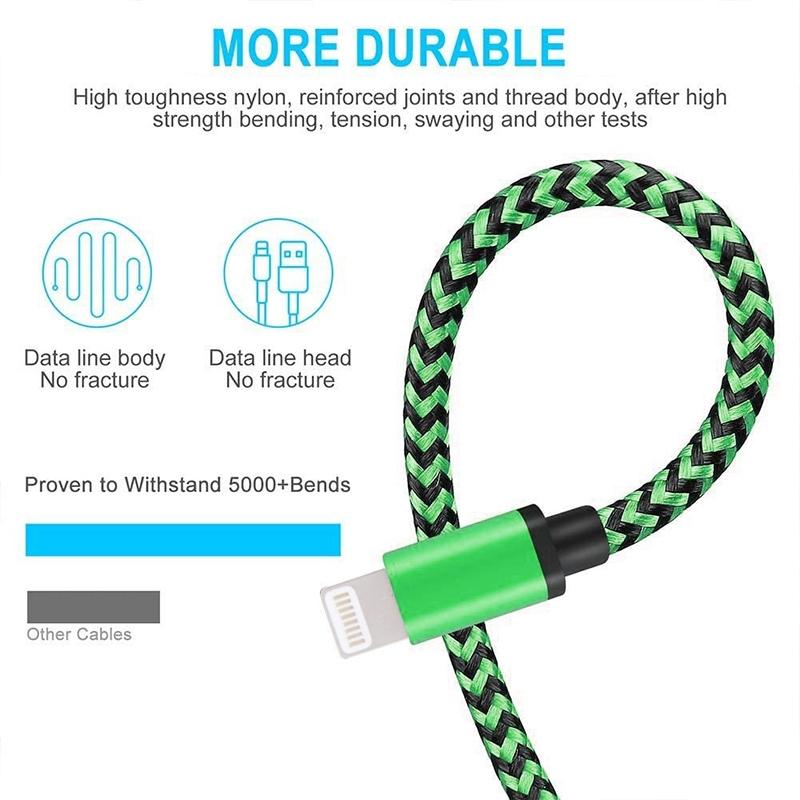 2A Woven Braided USB To Lightning Charging Sync Cable 1m Green 5