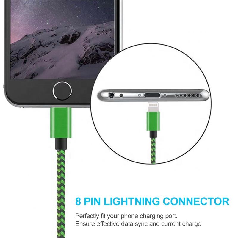 2A Woven Braided USB To Lightning Charging Sync Cable 1m Green 7
