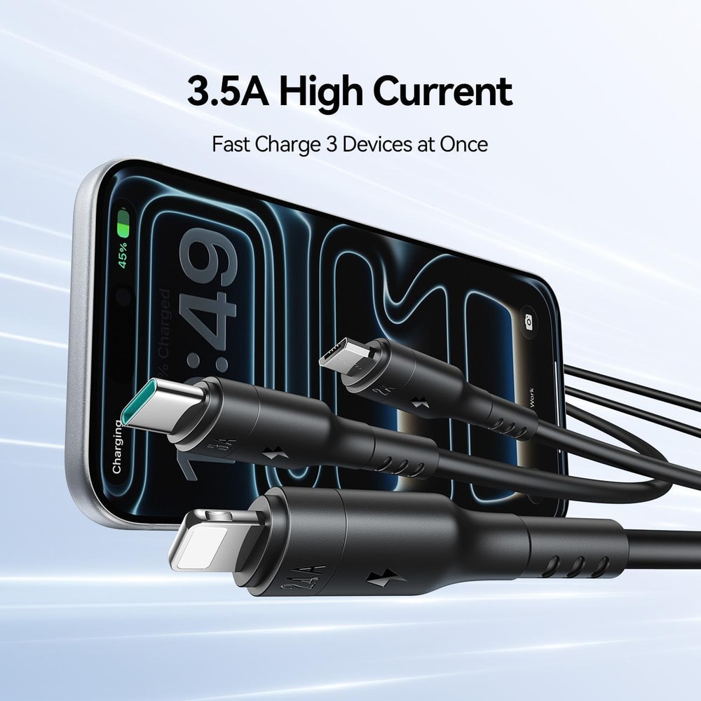 A61 OmniGo 3.5A 3 in 1 Charging Cable USB to Lightning Type C Micro USB Fast Charge