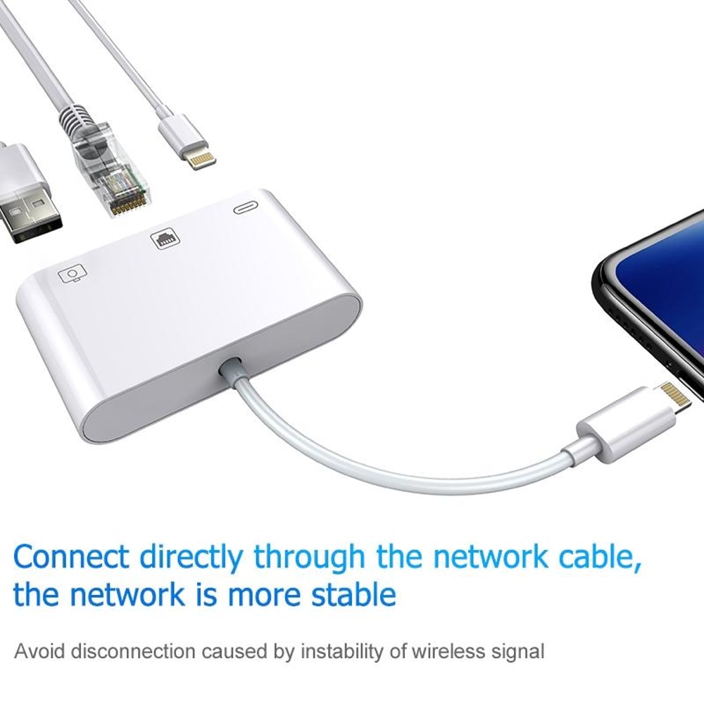 NK-107 3-in-1 iPhone OTG Adapter Ethernet USB Charging Converter Cable for iPad