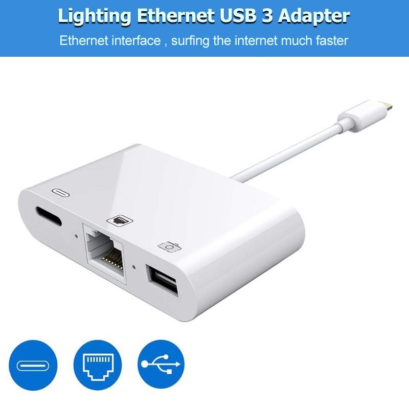 NK-107 3-in-1 iPhone OTG Adapter Ethernet USB Charging Converter Cable for iPad