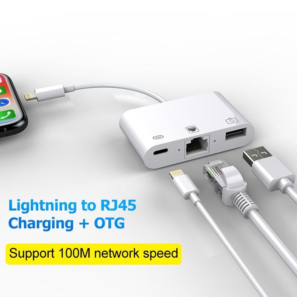 NK-107 3-in-1 iPhone OTG Adapter Ethernet USB Charging Converter Cable for iPad