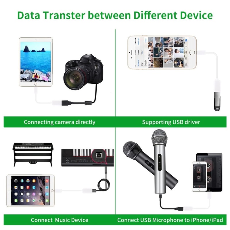 Lightning OTG Adapter USB Female to 8 Pin iPhone Data Cable 18cm for iOS Devices