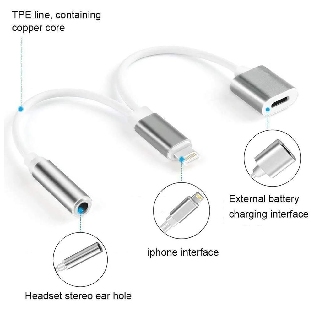 8 Pin to 3.5mm Audio & Charging Adapter Cable for iOS Devices Compact Lightning Converter 10cm