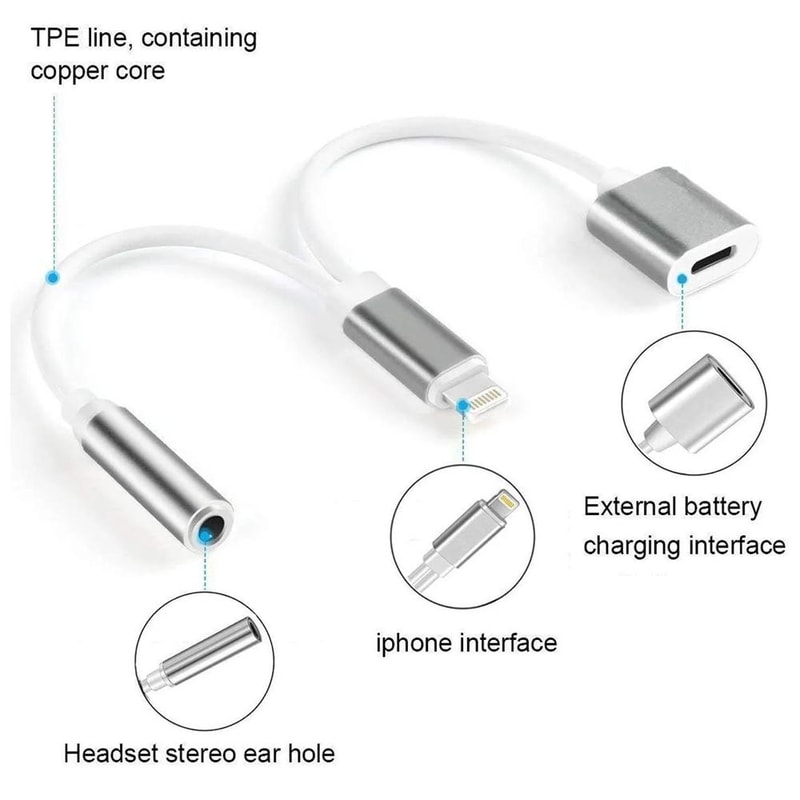 8 Pin to 3.5mm Audio & Charging Adapter Cable for iOS Devices Compact Lightning Converter 10cm