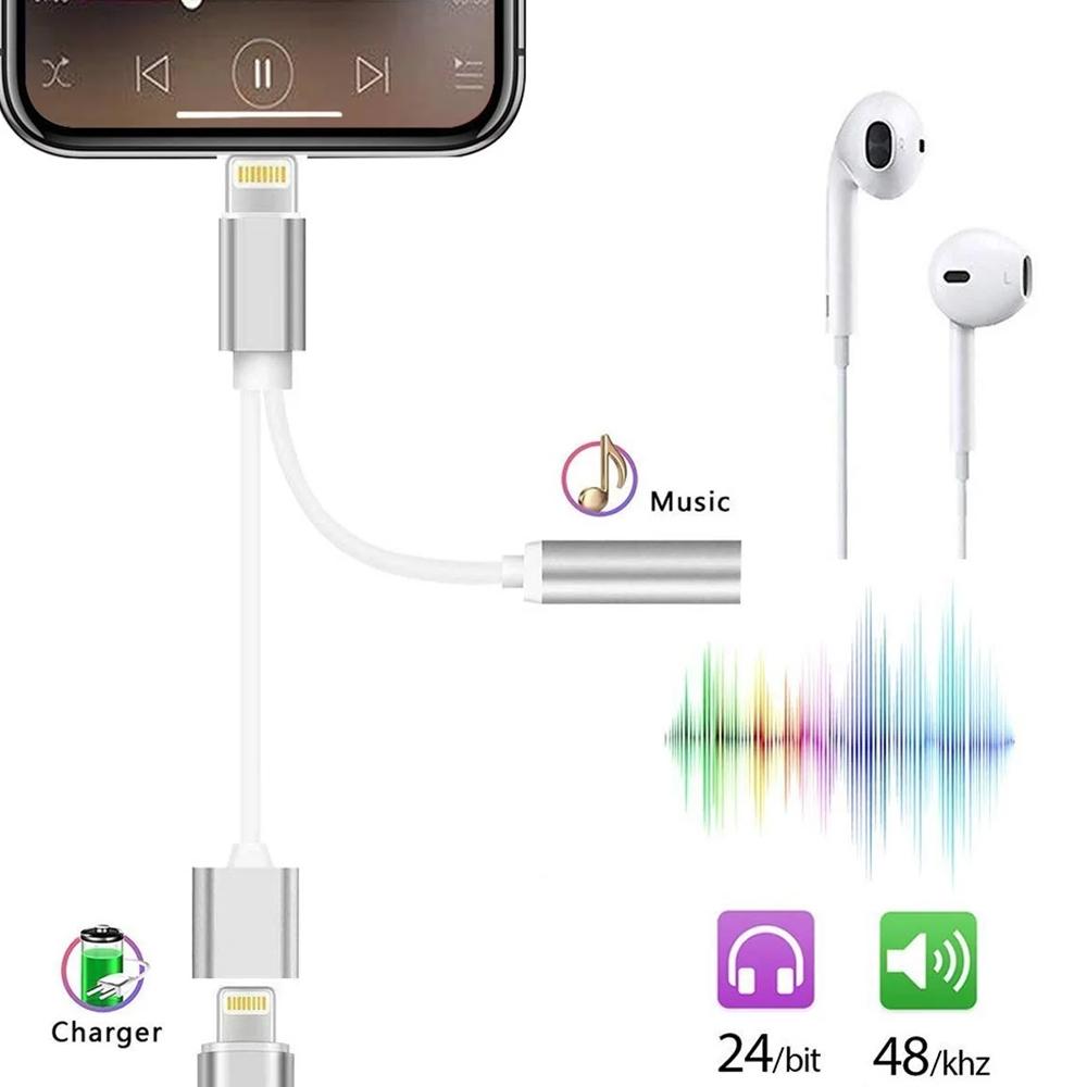 8 Pin to 3.5mm Audio & Charging Adapter Cable for iOS Devices Compact Lightning Converter 10cm
