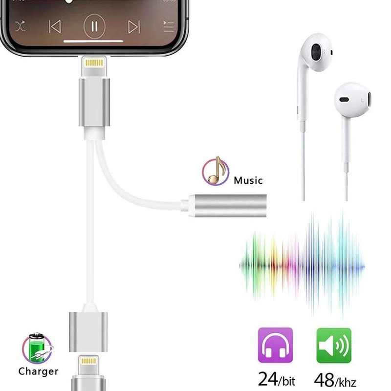 8 Pin to 3.5mm Audio & Charging Adapter Cable for iOS Devices Compact Lightning Converter 10cm