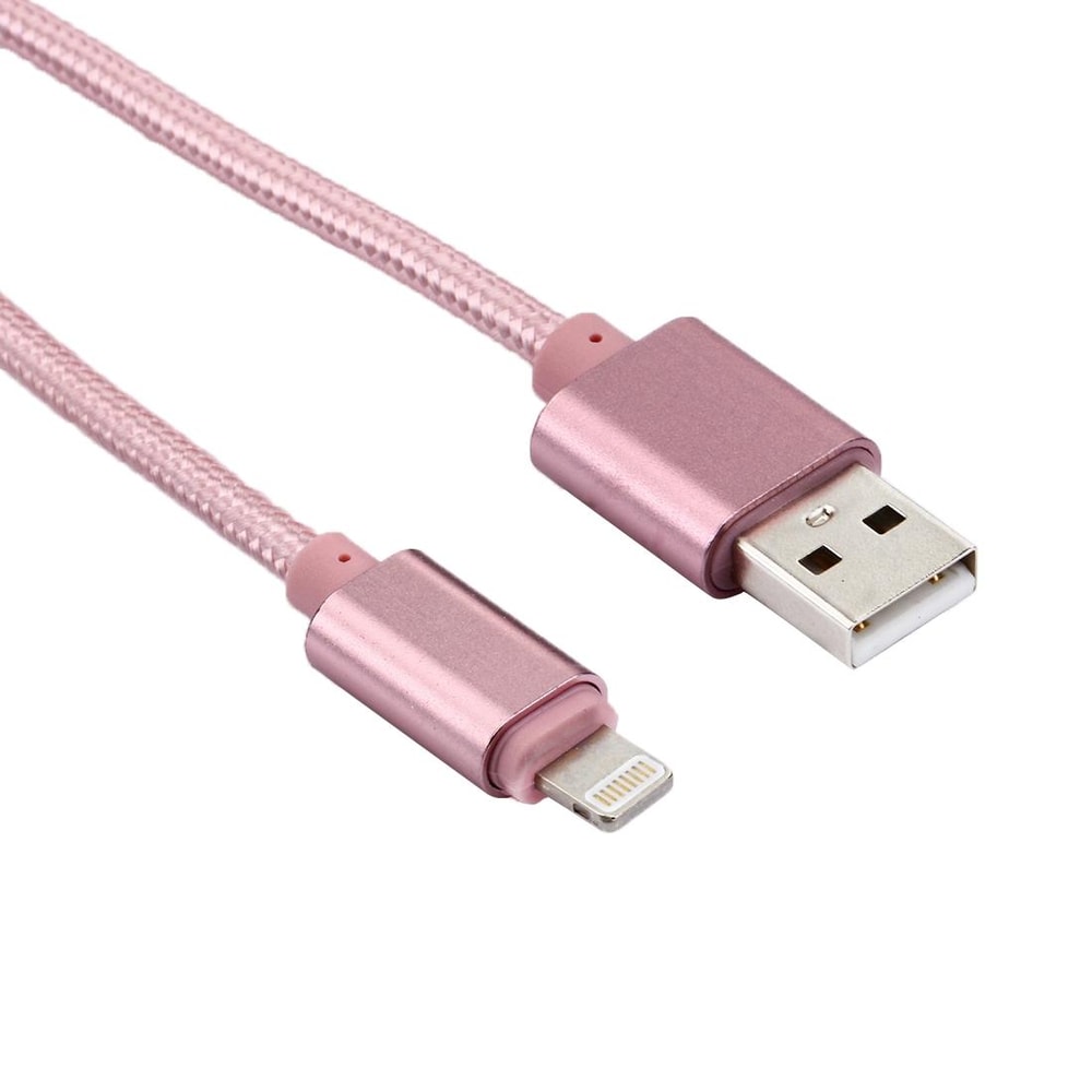 1m Woven Style Metal Head IPhone Charging Lightning Cable USB Data Cable Rose Gold 1