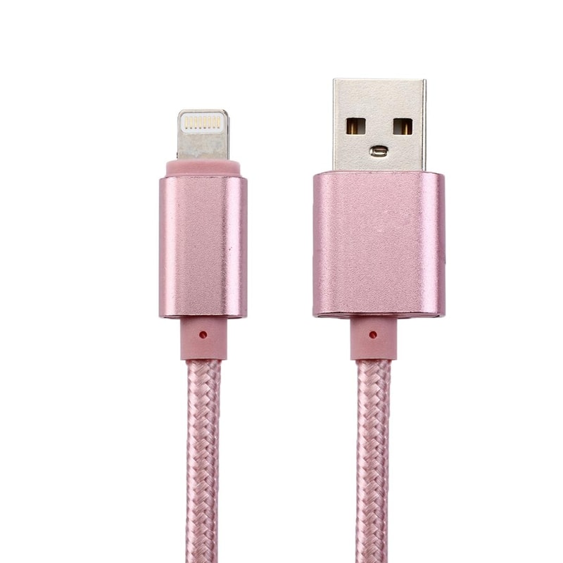 1m Woven Style Metal Head IPhone Charging Lightning Cable USB Data Cable Rose Gold 3
