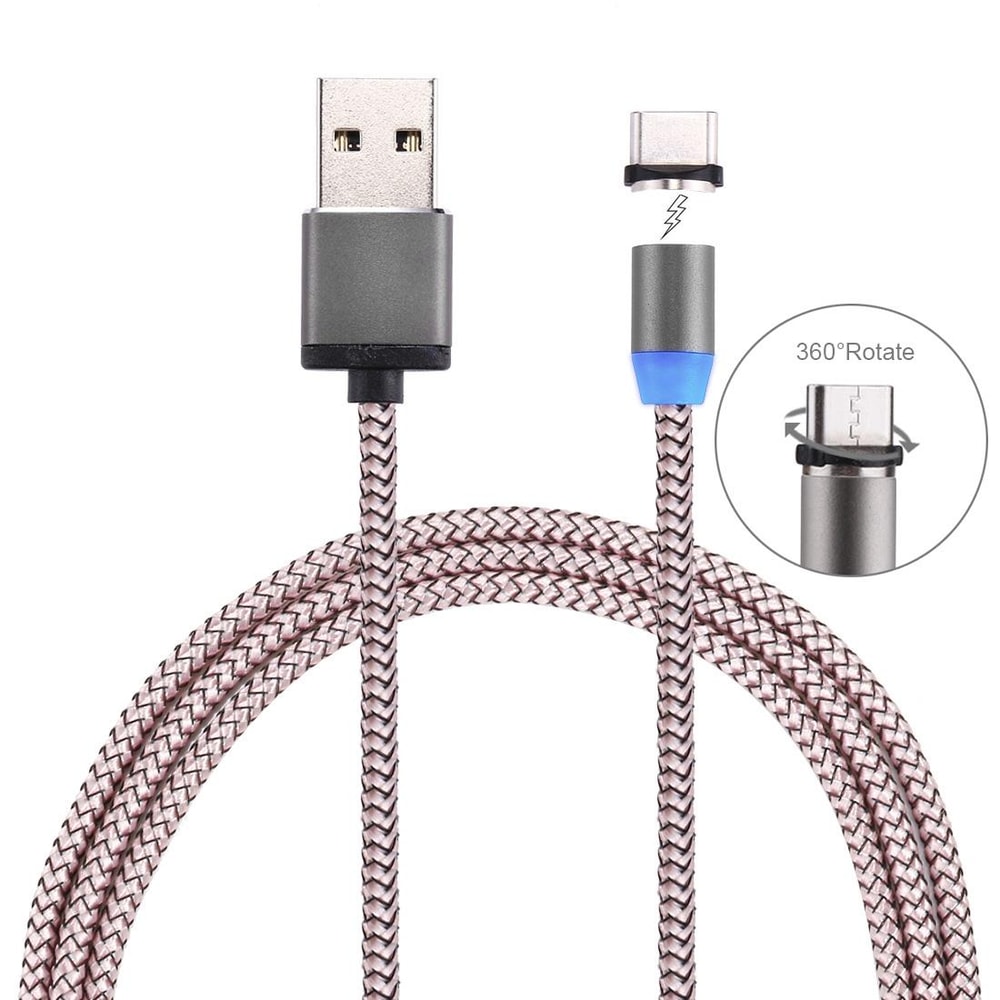 Magnetic USB-C Charging Cable 360° Rotation LED Fast Charge Durable Braided Cable
