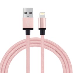 premium lightning cable 1m woven metal head iphone charger cable fast sync durable pink