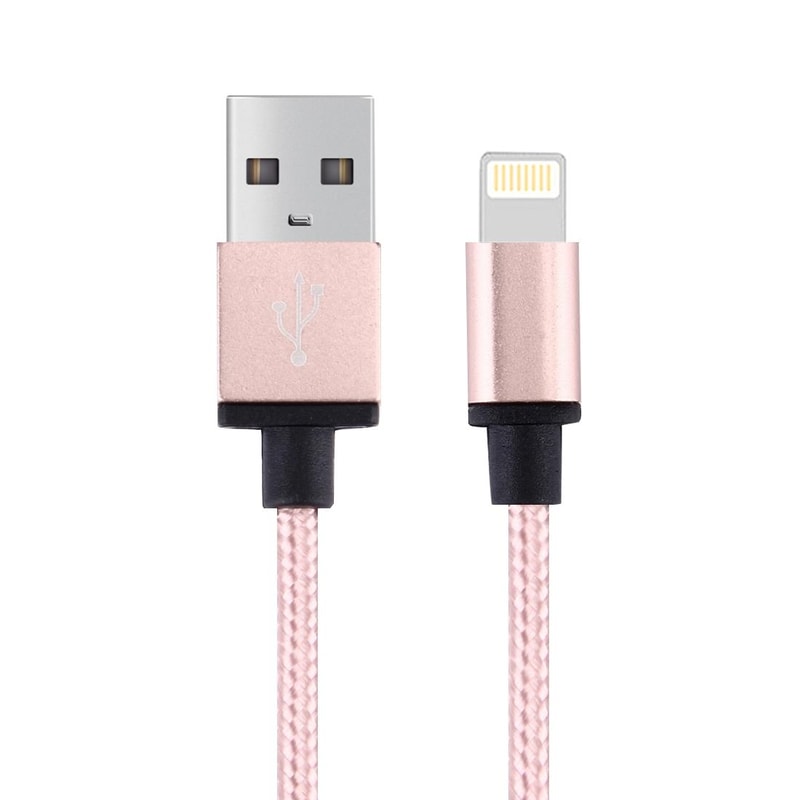 Premium Lightning Cable 1m Woven Metal Head IPhone Charger Cable Fast Sync Durable Pink 2