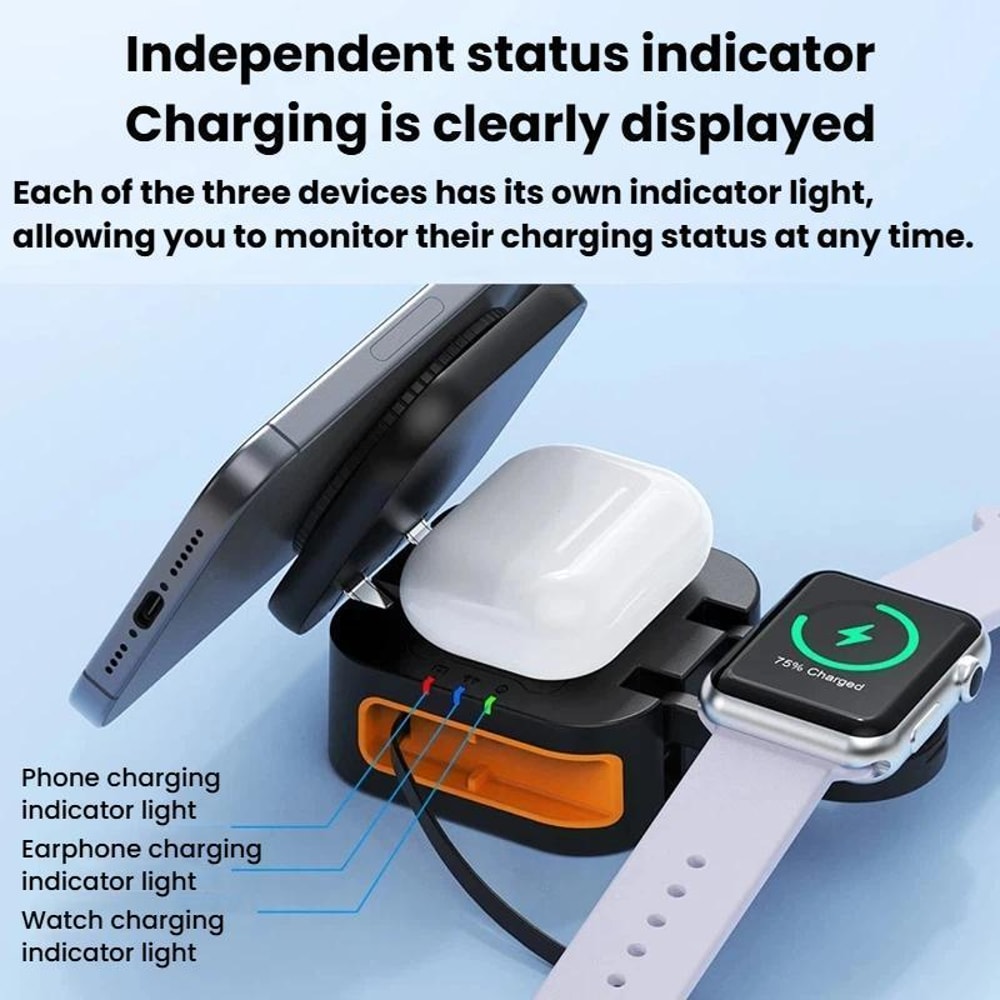 15W 3 in 1 Magnetic Wireless Charger Stand Foldable Retractable Fast Charging Dock