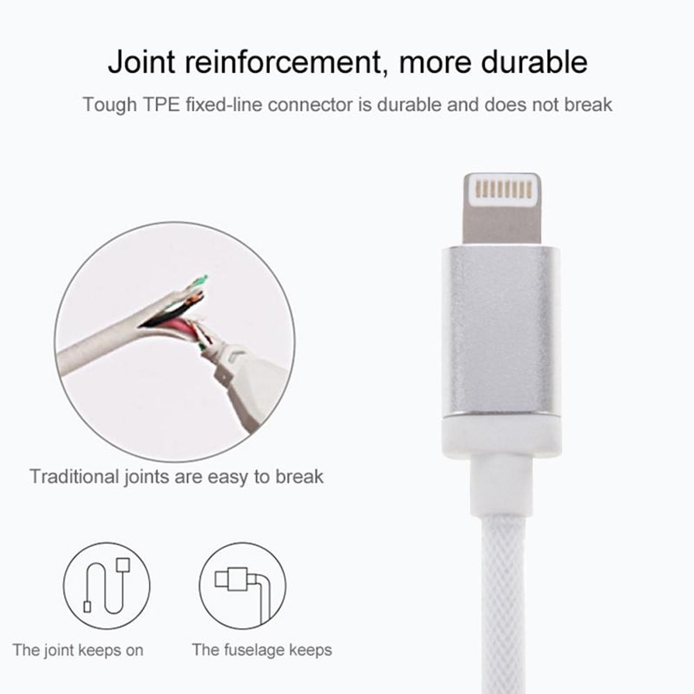 Durable 8 Pin USB Charging Cable 1m with Metal Head Fast Sync Data Cable for iPhone iPad