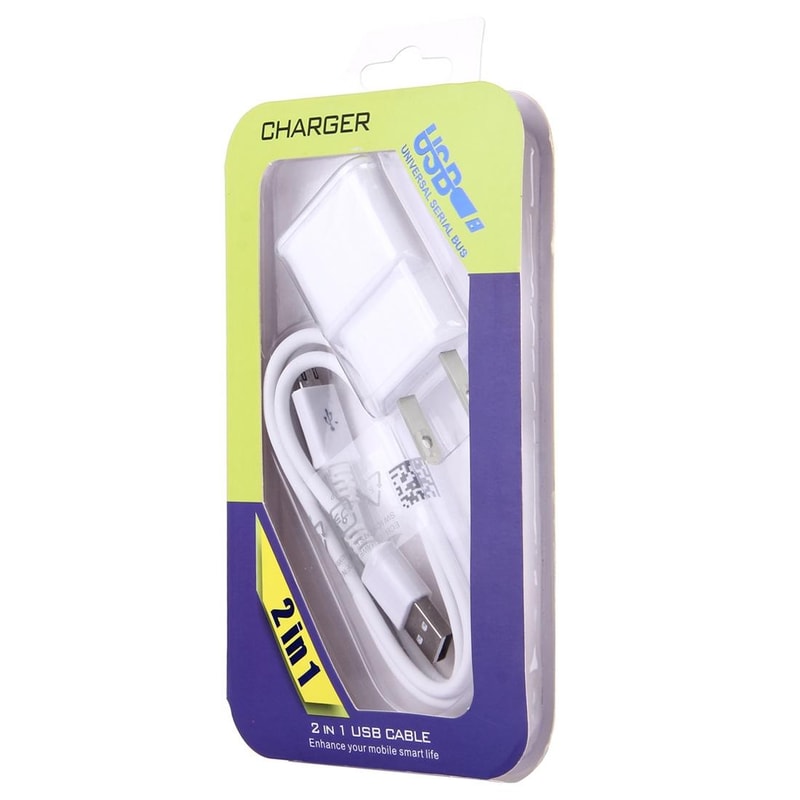 2-in-1 Micro USB Charging Cable with USB Travel Charger Plug for Fast Sync and Power