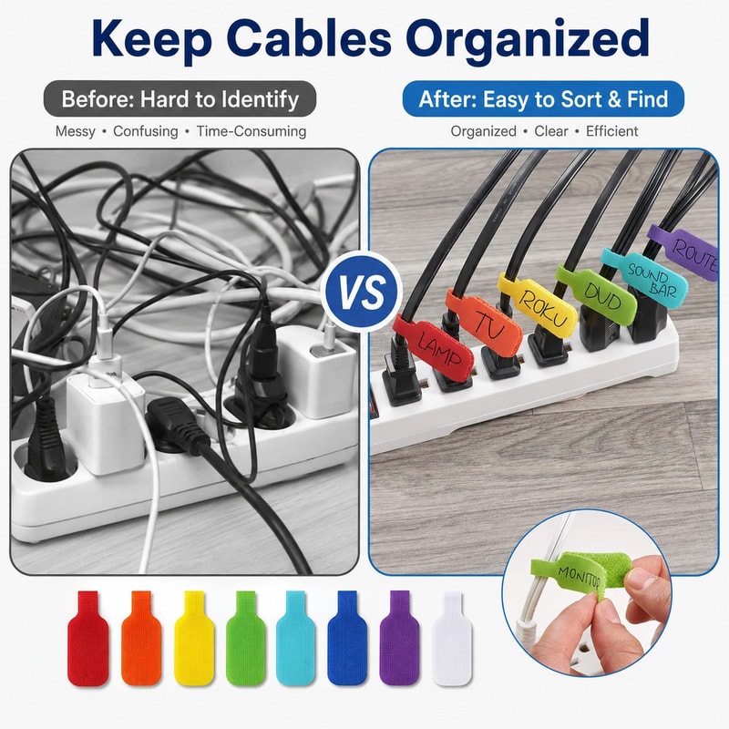 Writable Cable Labels Reusable Hook and Loop Wire Label Straps Cable Organization Tags