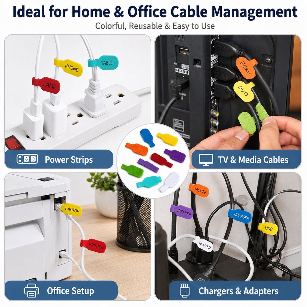 Writable Cable Labels Reusable Hook and Loop Wire Label Straps Cable Organization Tags