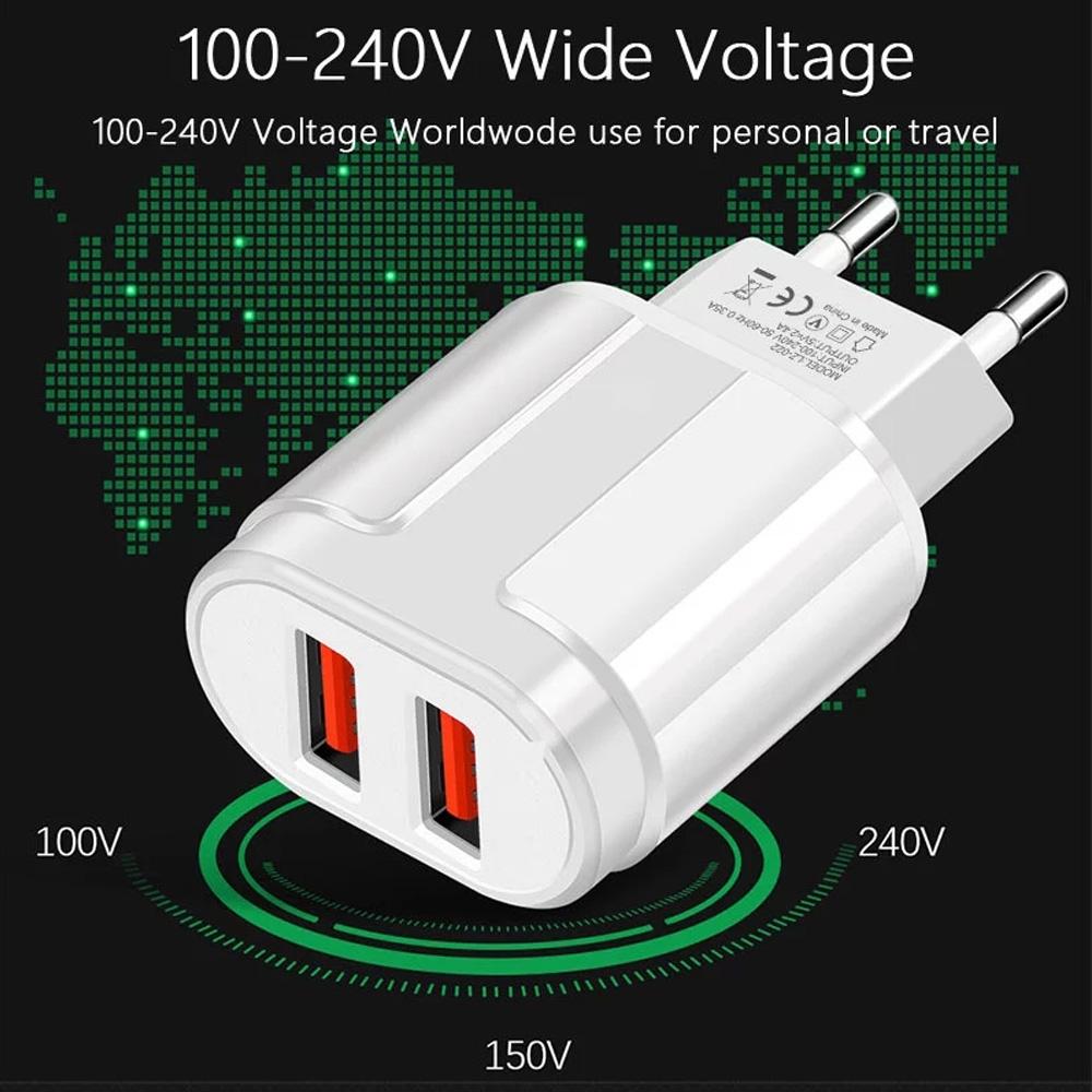 Dual USB Portable Travel Charger with 1M USB to Type-C cable Fast Charging Adapter