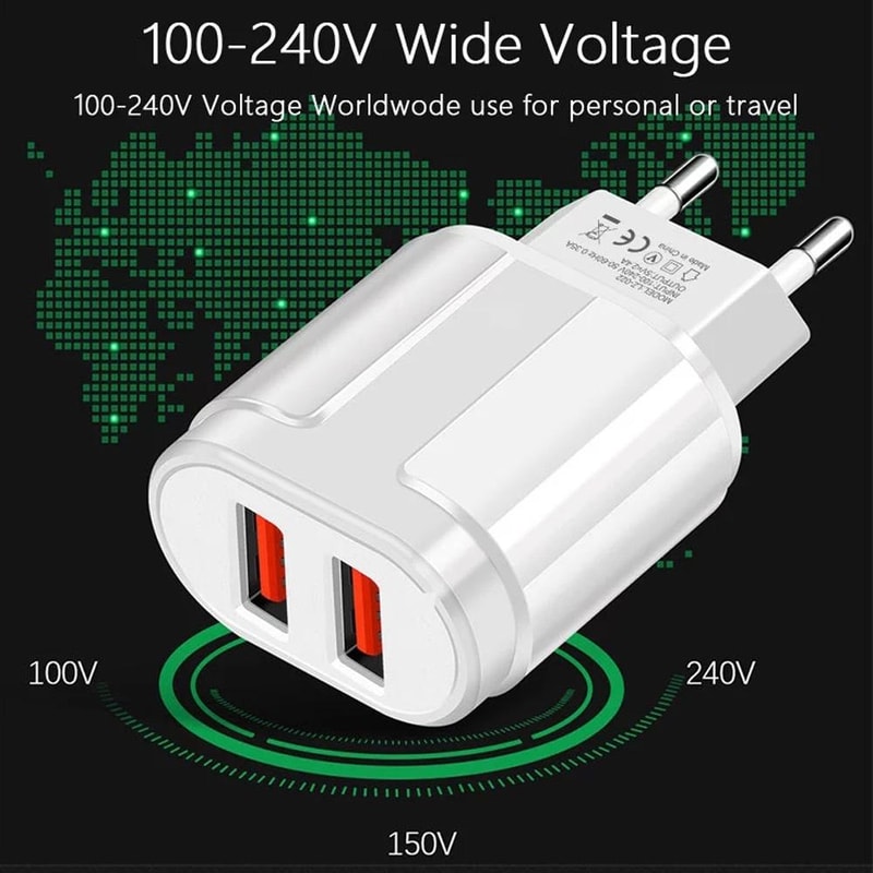 Dual USB Portable Travel Charger with 1M USB to Type-C cable Fast Charging Adapter