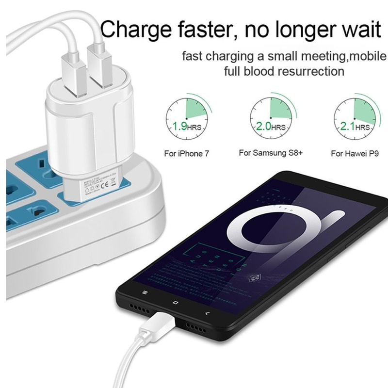 Dual USB Portable Travel Charger with 1M USB to Type-C cable Fast Charging Adapter