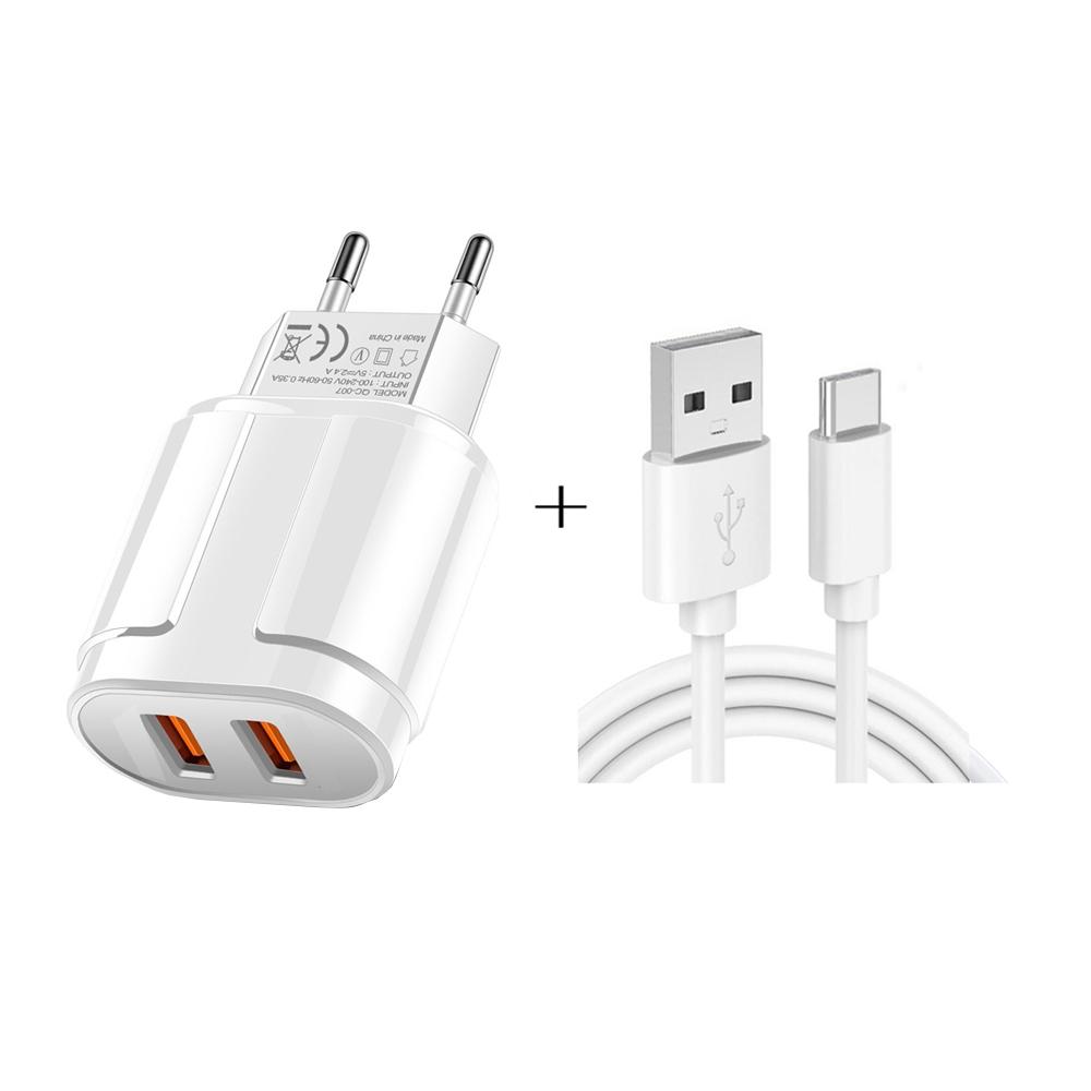 Dual USB Portable Travel Charger with 1M USB to Type-C cable Fast Charging Adapter