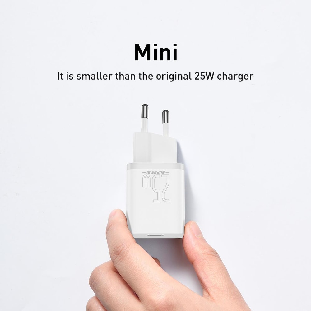 Baseus Super Si 25W USB-C Fast Charger with Type-C to Type-C Cable Compact Power Adapter