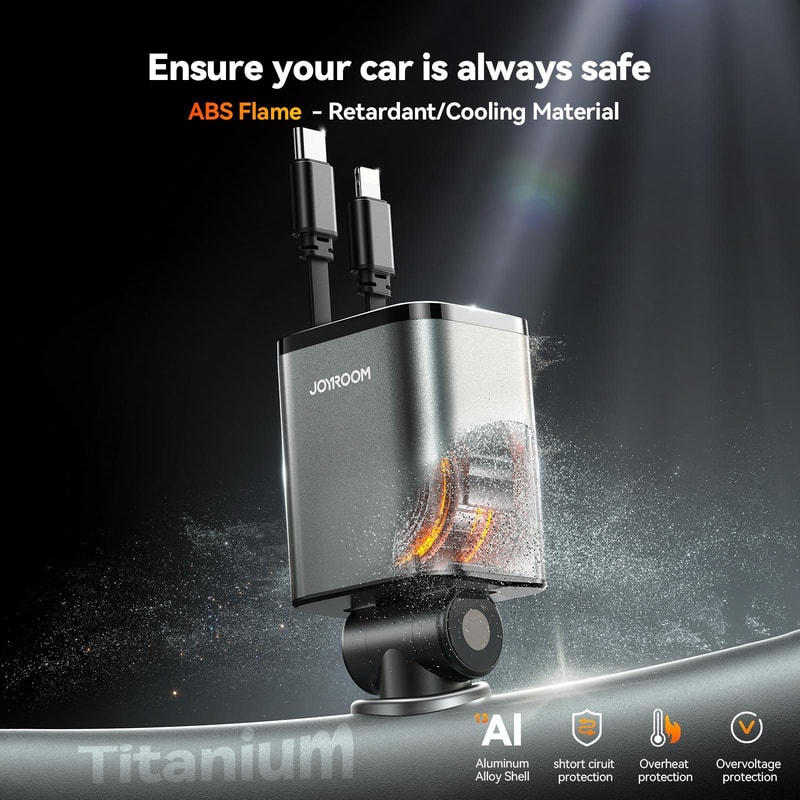 CCL05 4 in 1 Retractable Car Charger PD Fast Multi Device Adapter Dark Gray