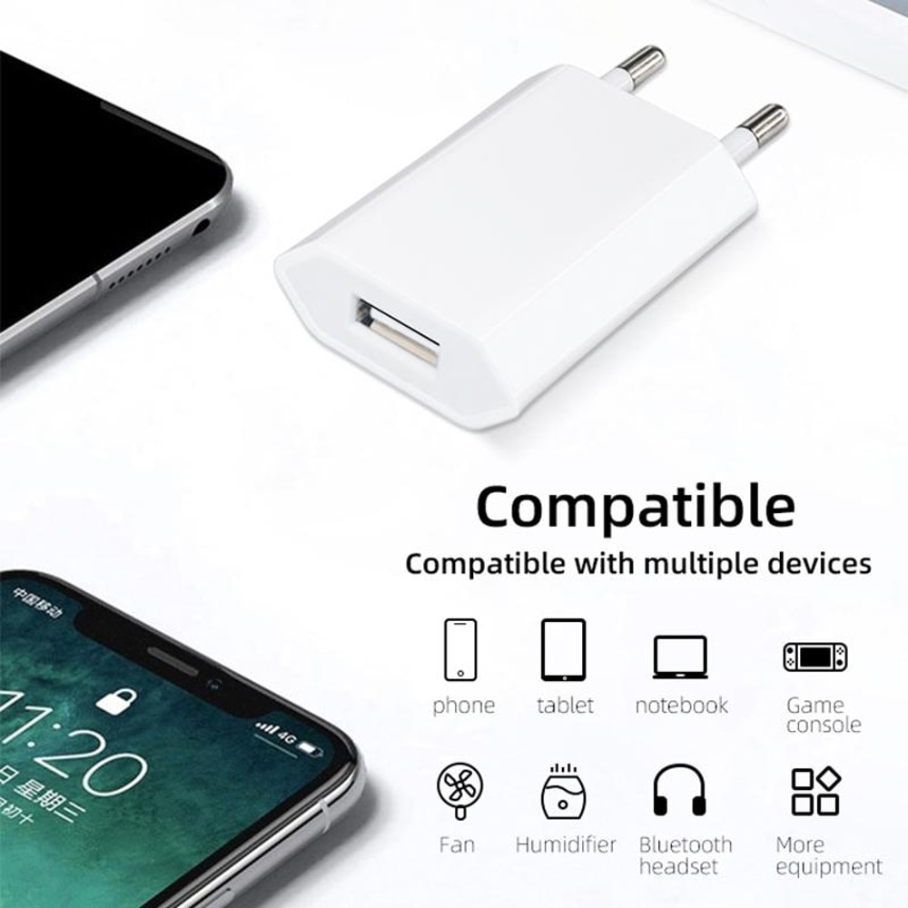 2 in 1 iPhone charger with 1m Lightning cable Travel Adapter