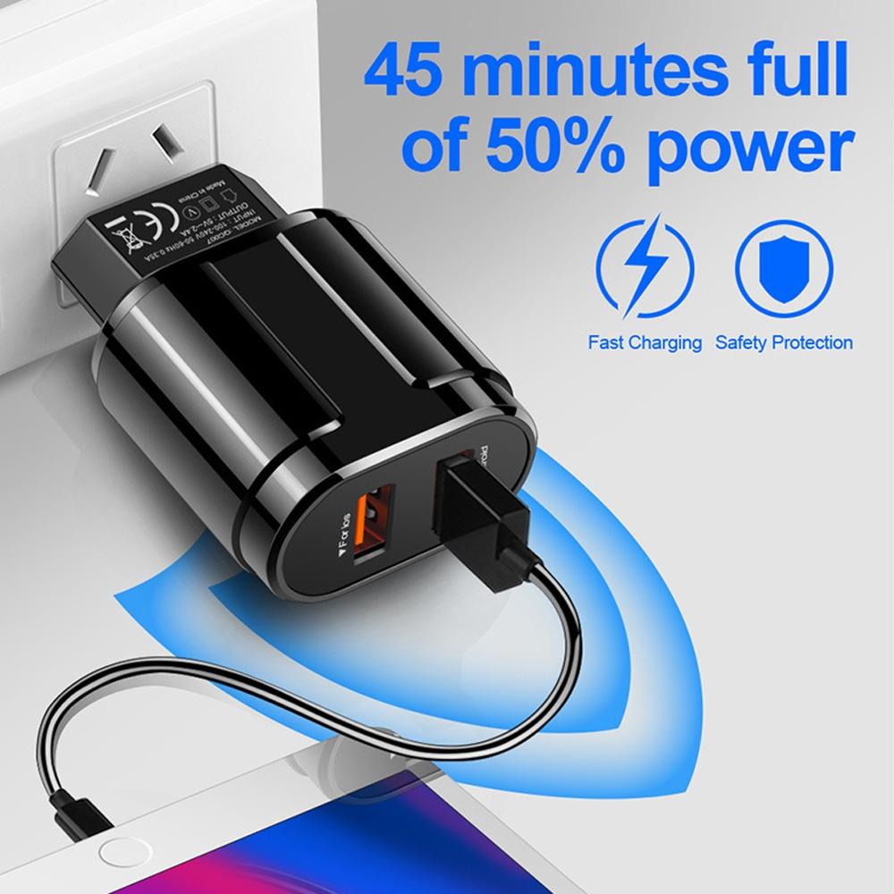 Dual USB Travel Charger With 8 Pin Cable Fast Charging Compact Adapter 5