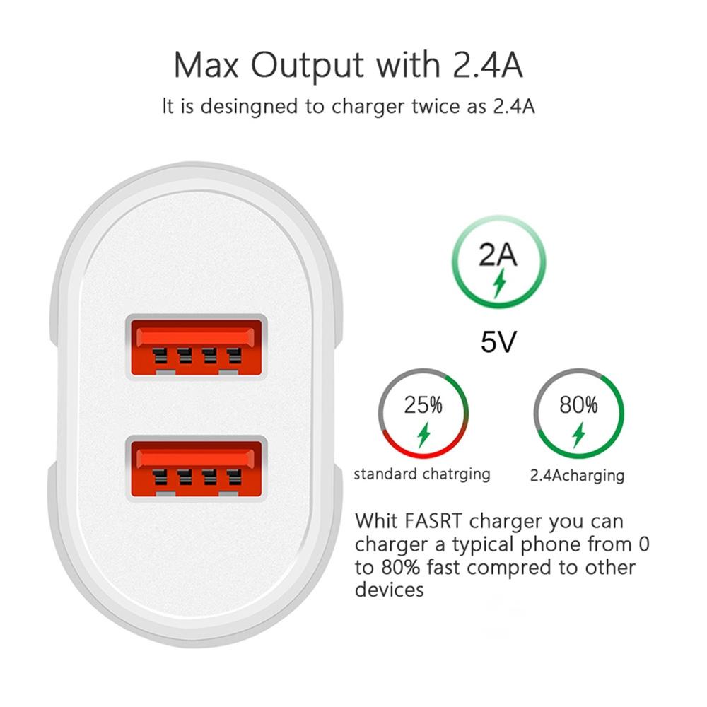 Dual USB Travel Charger With 8 Pin Cable Fast Charging Compact Adapter 7