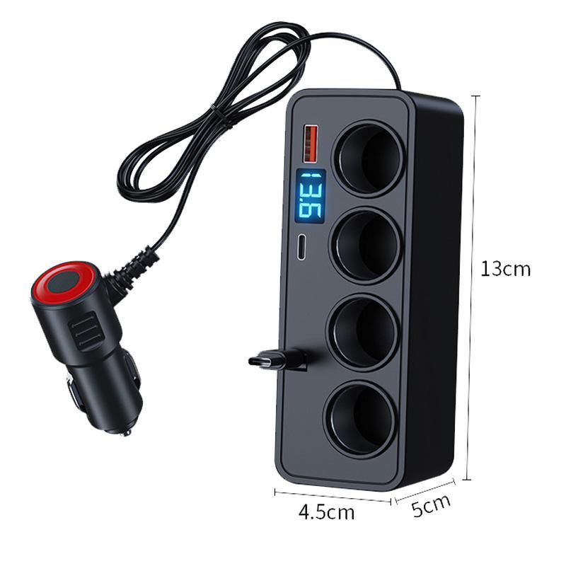 120W Retractable 1-to-4 Multi Port Car Charger with Digital Voltage Display PD QC3.0 Cigarette Lighter Adapter