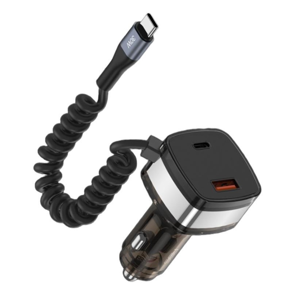 90W USB-C Car Charger with USB-A & Retractable Type-C Cable Fast Multi-Port Adapter