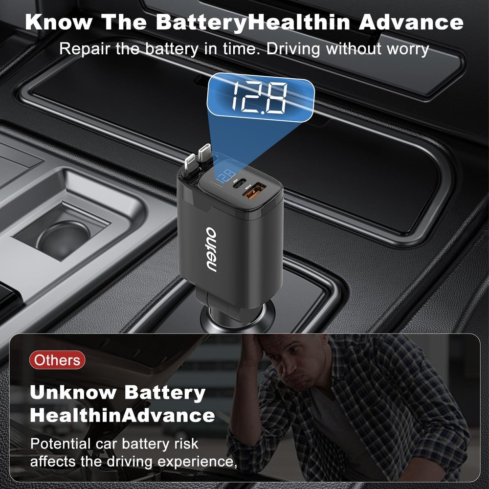 CW72 4 in 1 Retractable USB-C Car Charger with Lightning 8 Pin Fast Charging Adapter
