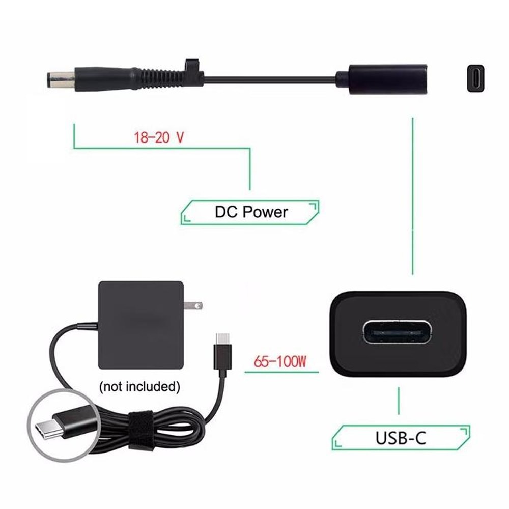 USB-C to HP 7.4x0.6mm Laptop Charging Cable Compact Power Adapter Cord for HP Laptops