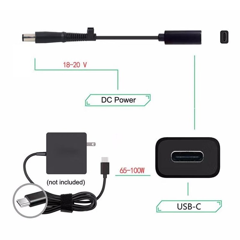 USB-C to HP 7.4x0.6mm Laptop Charging Cable Compact Power Adapter Cord for HP Laptops