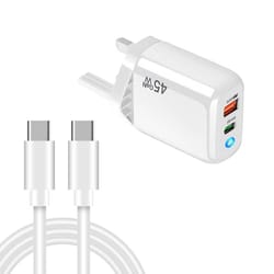 gan 45w pd3.0 dual port fast charger with usb-c to usb-c cable