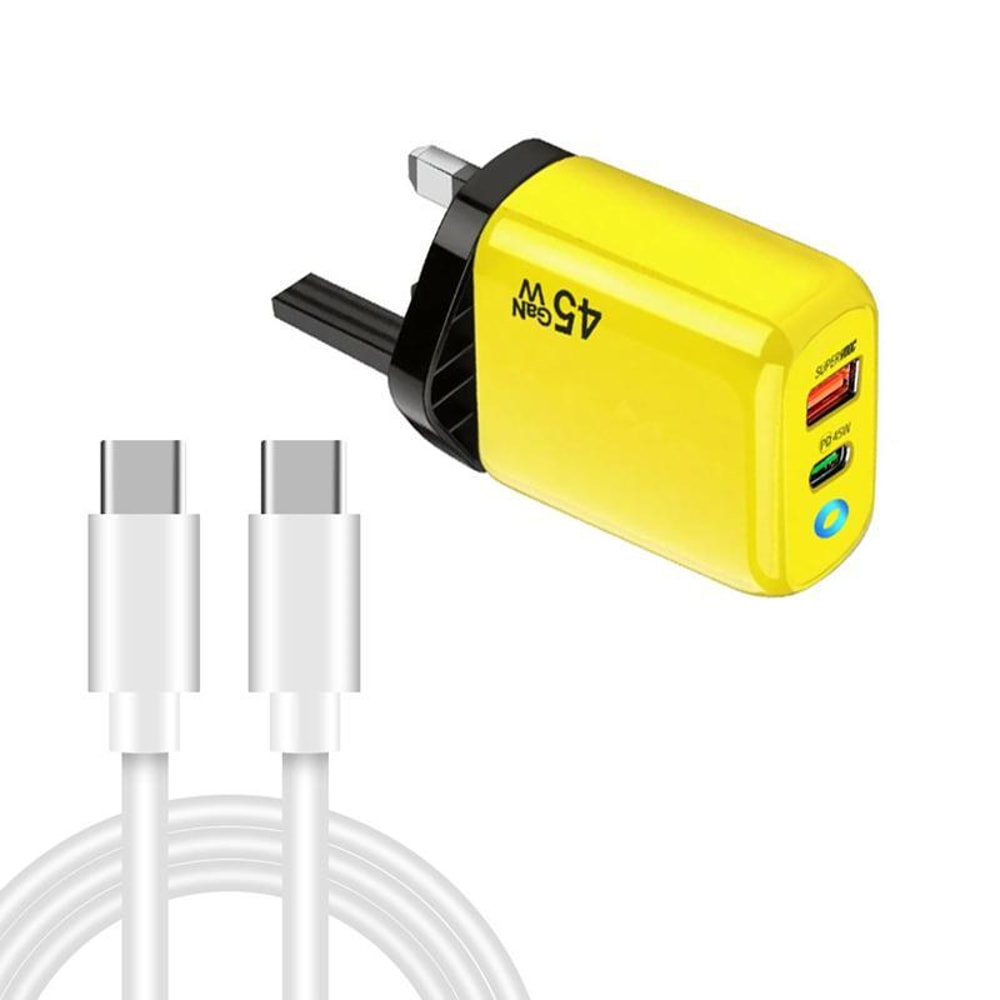 GaN 45W PD3.0 Dual Port Fast Charger with USB-C to USB-C Cable