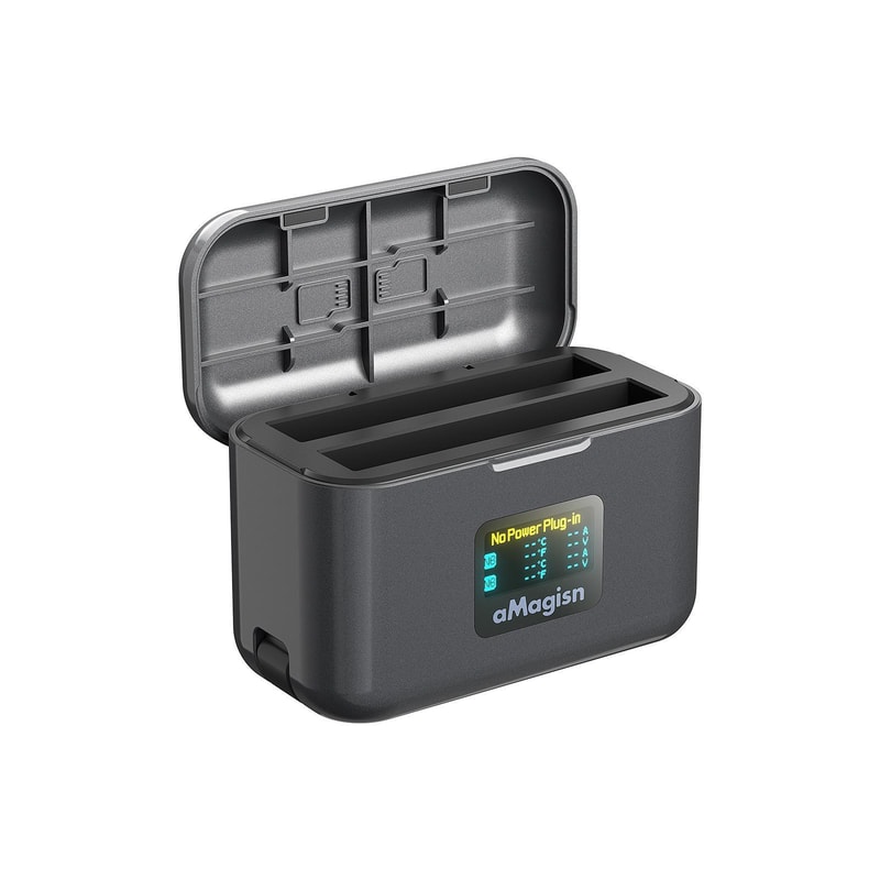 AMagisn Fast Charging Case for Insta360 X5 Dual Battery Charger with LCD Screen and USB C Cable