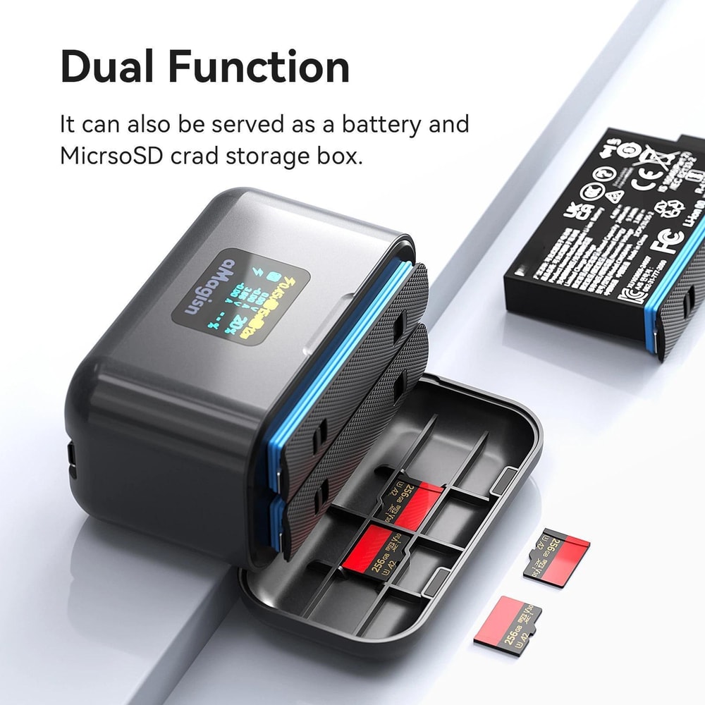 AMagisn Fast Charging Case for Insta360 X5 Dual Battery Charger with LCD Screen and USB C Cable