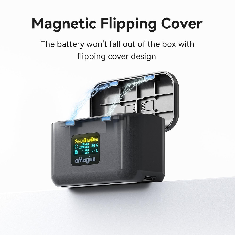 AMagisn Fast Charging Case for Insta360 X5 Dual Battery Charger with LCD Screen and USB C Cable