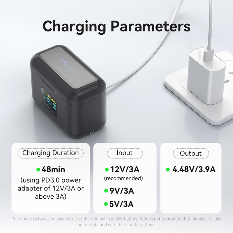 AMagisn Fast Charging Case for Insta360 X5 Dual Battery Charger with LCD Screen and USB C Cable
