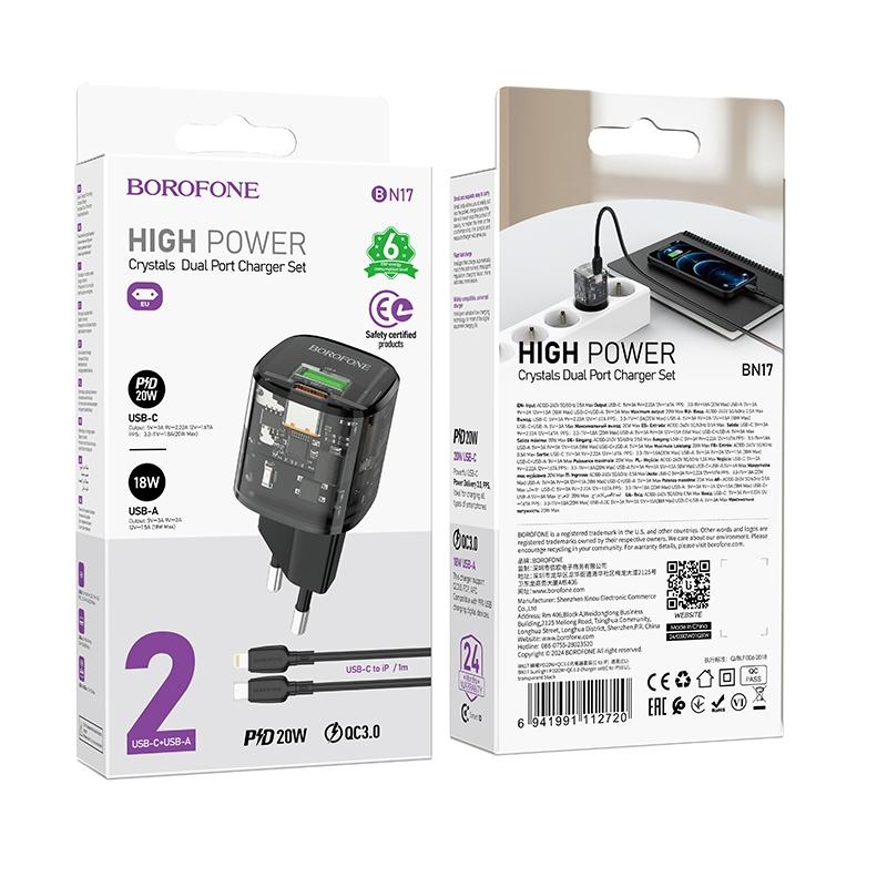 BN17 PD20W Fast Charger with USB-C to Lightning Cable Dual Port Charging Kit