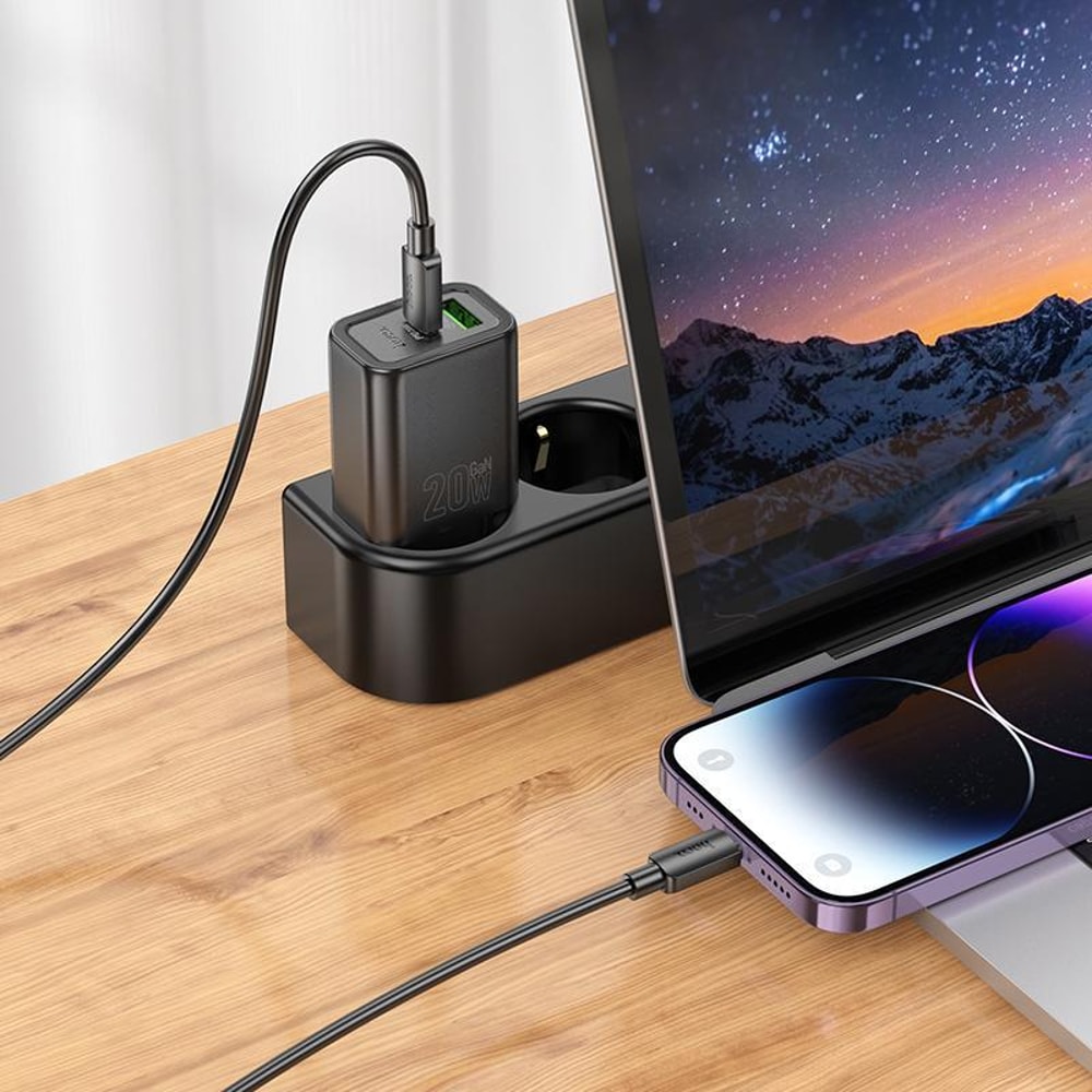 N61 PD20W QC3.0 Dual Port Wall Charger Set with USB-C to Lightning Cable