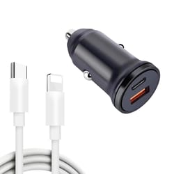 dual port pd 20w & qc 25w usb-c car charger with usb-c to 8 pin fast charging cable
