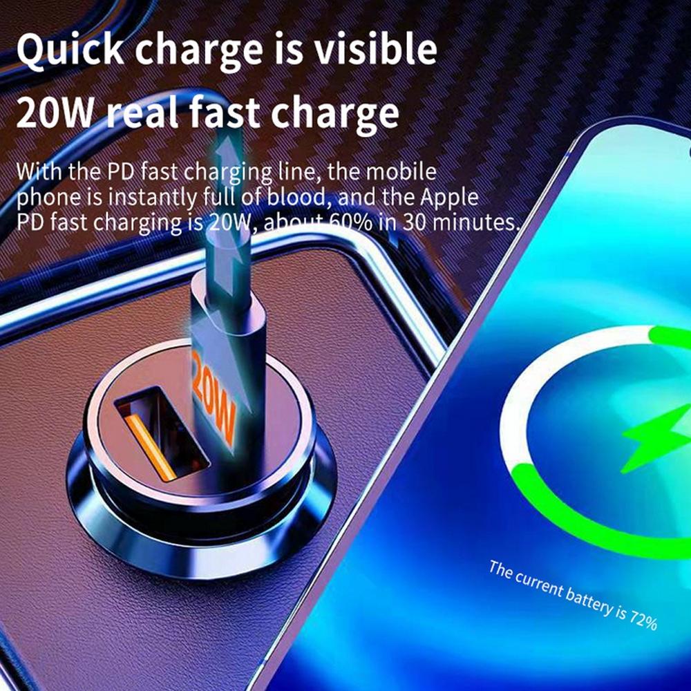 Dual Port PD 20W & QC 25W USB-C Car Charger with USB-C to 8 Pin Fast Charging Cable
