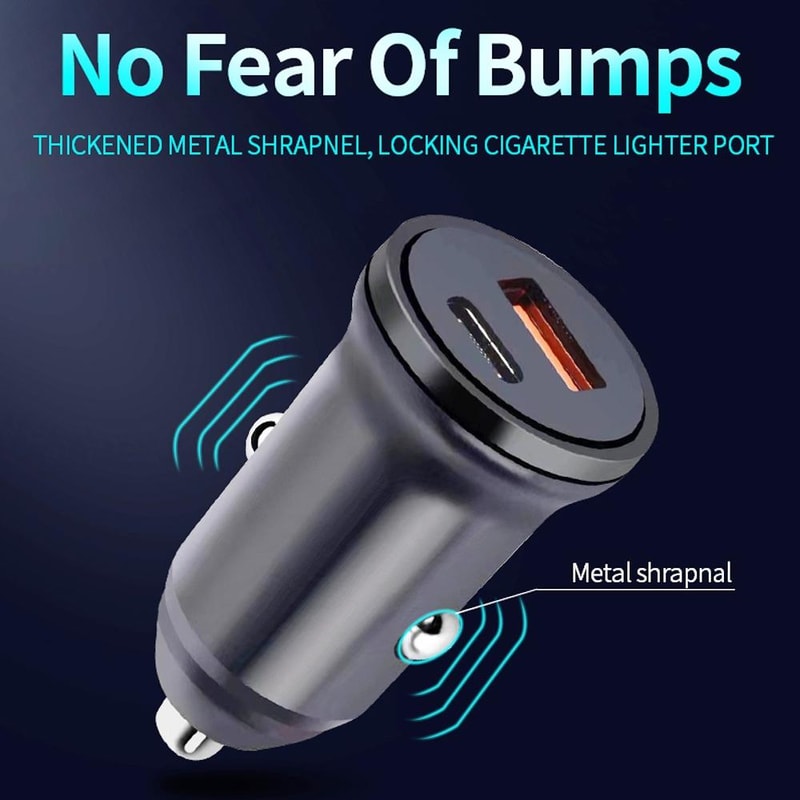 Dual Port PD 20W & QC 25W USB-C Car Charger with USB-C to 8 Pin Fast Charging Cable