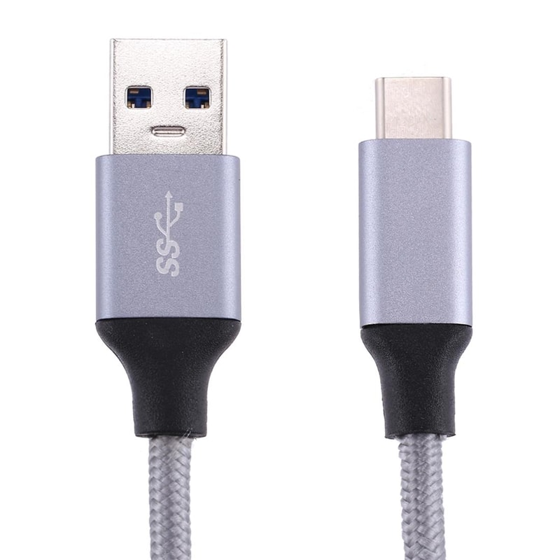 USB-C to USB 3.0 Woven Metal 1m Charging Cable Grey